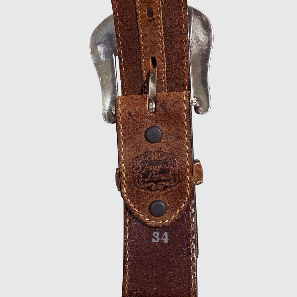 Tony Lama Leather Belt Men's Sz 34 Western Badlands Horsehair Ribbon Inlay Brown - Picture 2 of 12